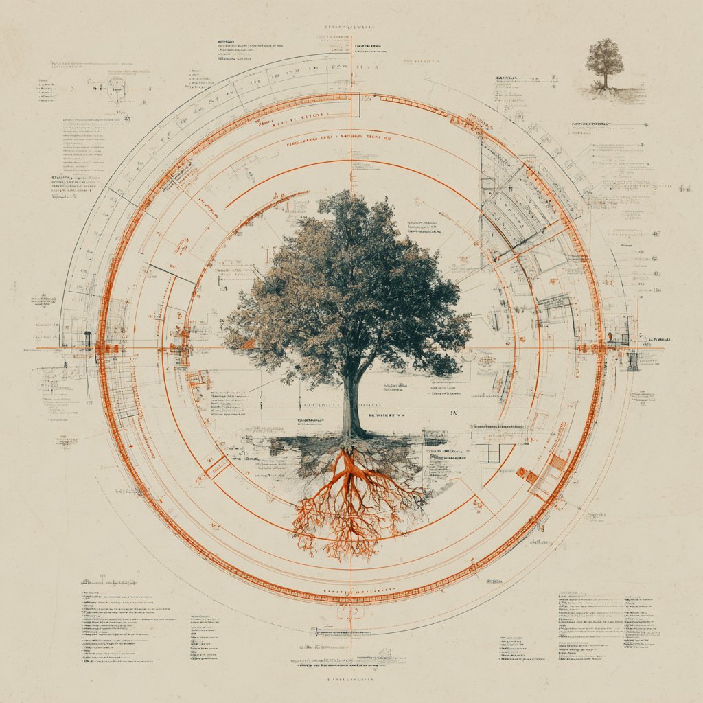 The Marketing Knowledge Garden specimen emblem — a tree with copper measurement rings